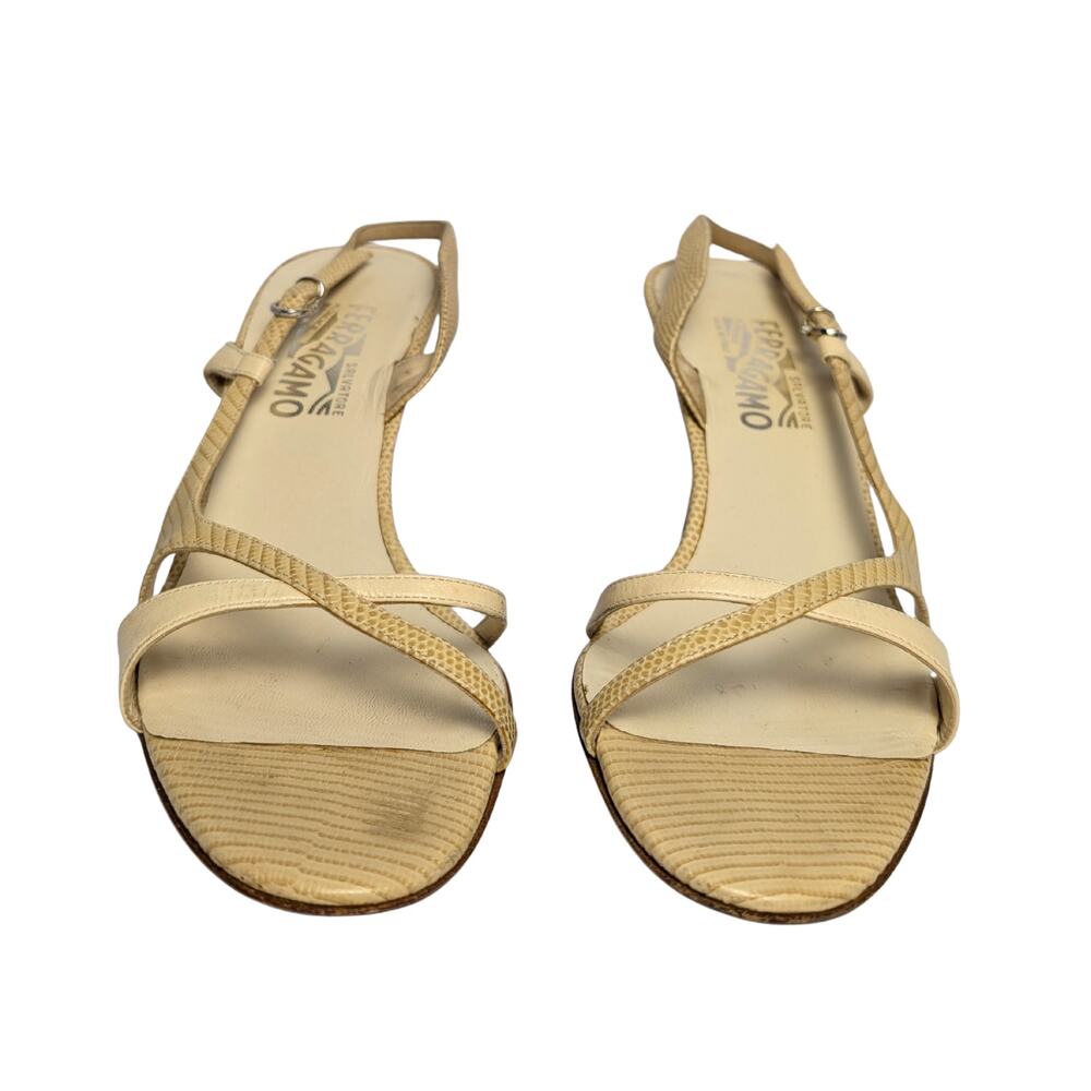 Salvatore Ferragamo Cream Strappy Flat Sandals